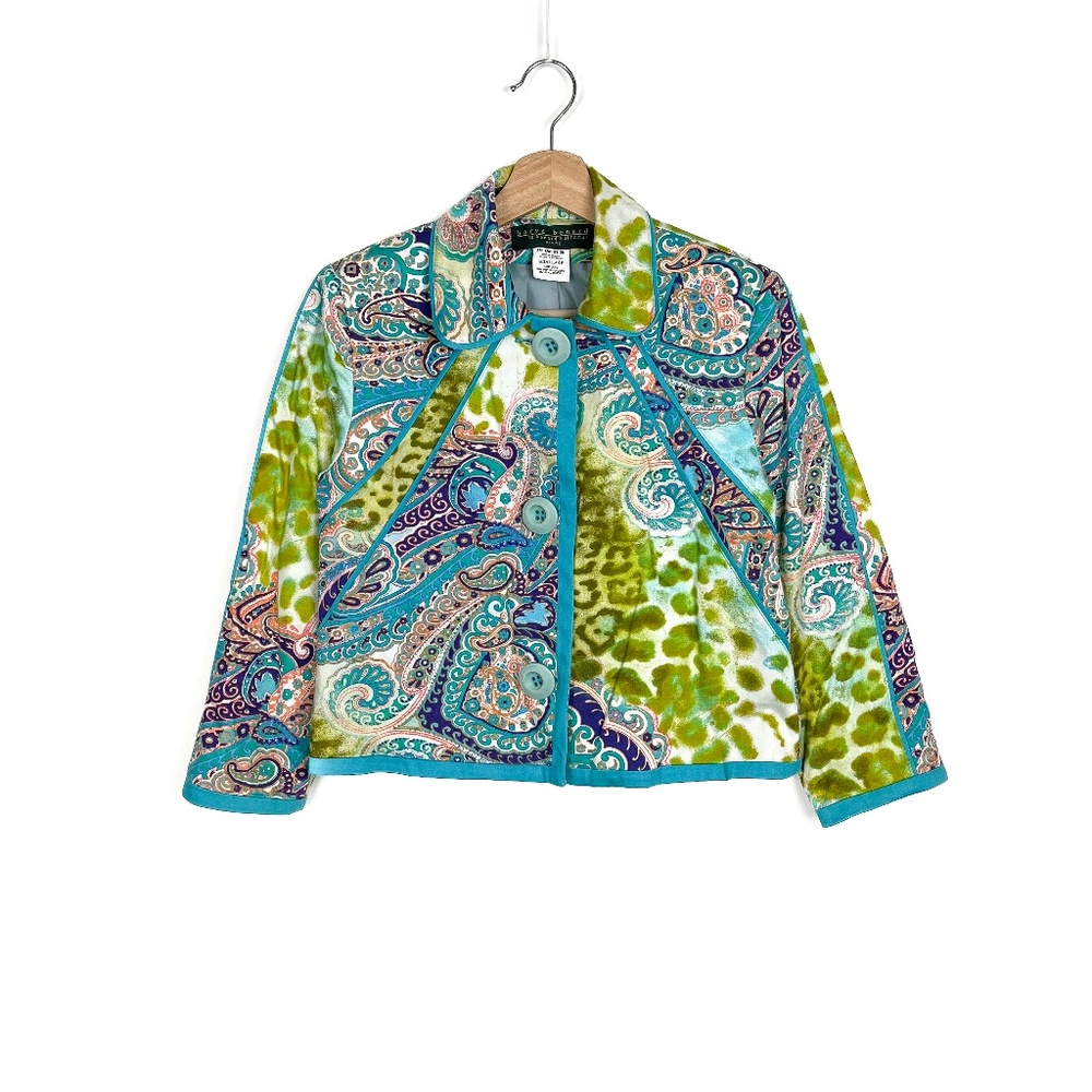 Vintage Harve Benard, Retro Multicolor Cropped Unique Patterned Jacket/Blazer
